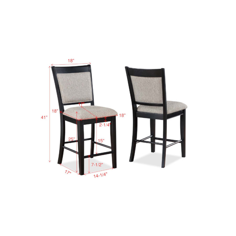 Chaise de style campagnard à hauteur de comptoir avec assise et dossier rembourrés, repose-pieds et pieds fuselés pour un repas moderne