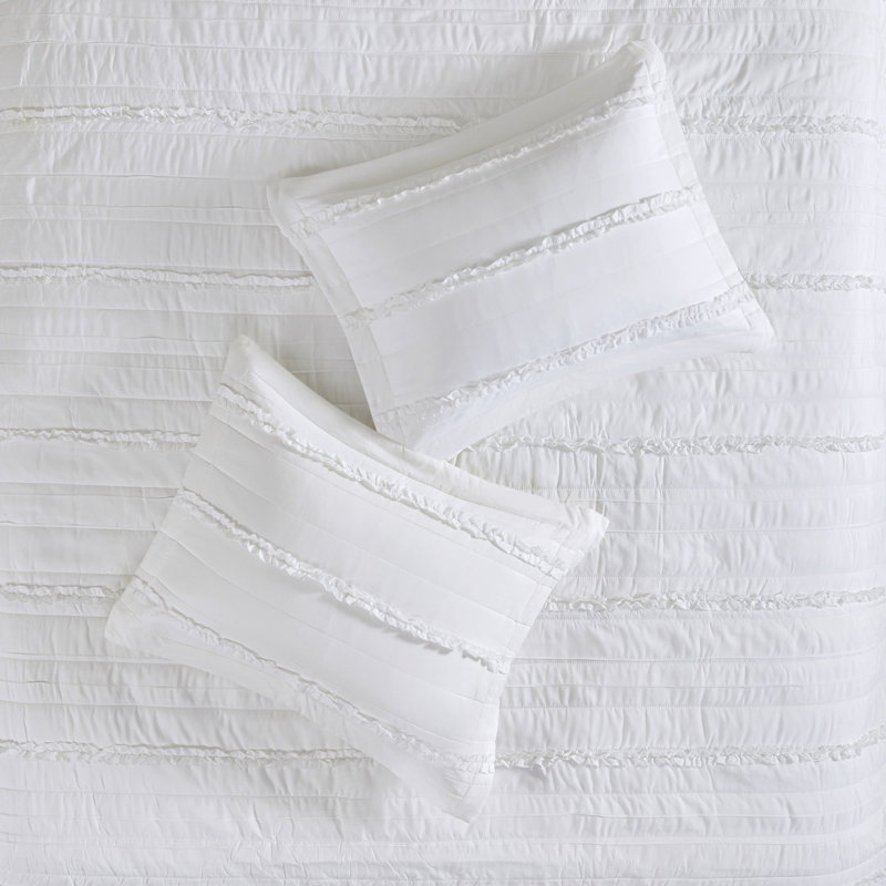4 pièces de courtepointe blanche à volants, mélange de coton avec coussin brodé à volants, 90% décoratif