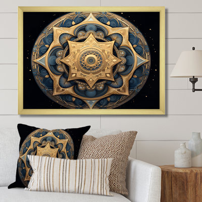 Mandala géométrique en or et bleu nova I sur toile