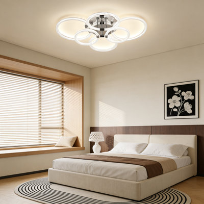 Modern 4-ring Dimmable Integrated Led Flush Mount Ceiling Light With Remote Control