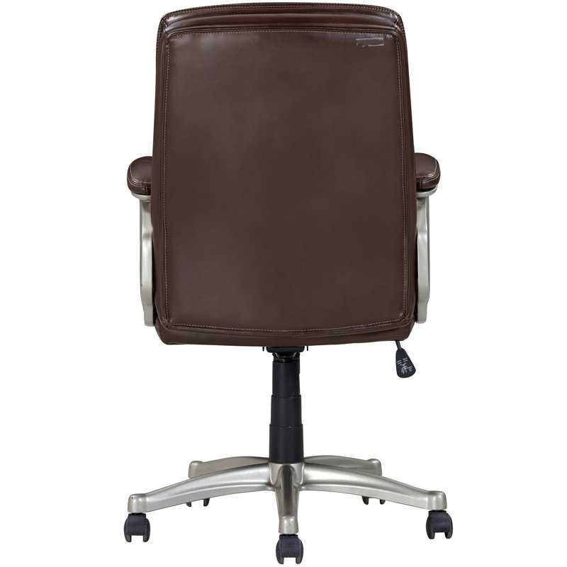 Fauteuil de bureau ergonomique, similicuir brun, dossier pivotant à dossier moyen en contreplaqué stable et réglable