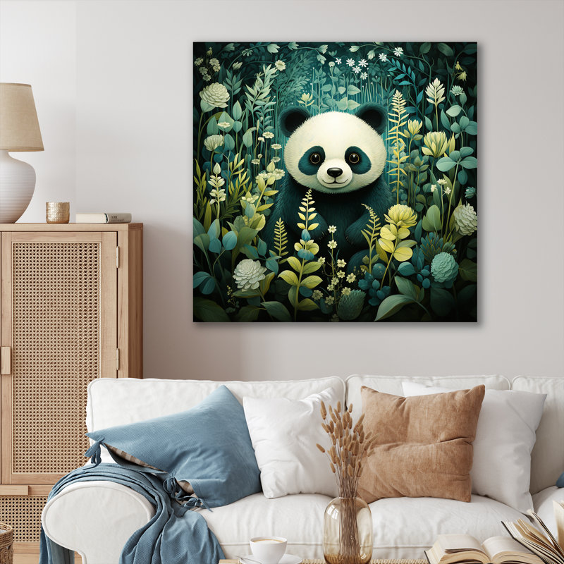 Mignon enfant panda, art mural animal panda, Toile tendue, 16" H x 16" W