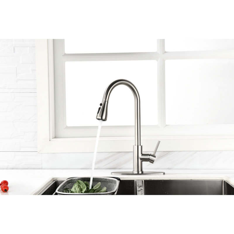 Pull Down Stainless Steel Kitchen Faucet - Brushed Nickel High Arc Single Handle Tap For Efficient Water Management Out Level Sink With 360 Rotation Feature