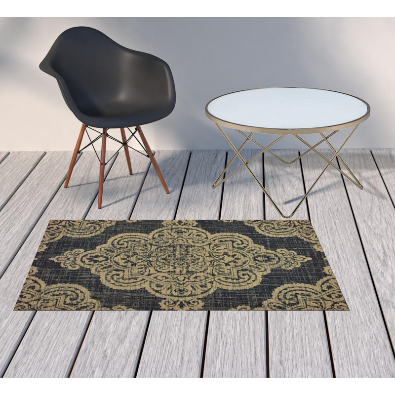 Tapis intérieur / extérieur 2 pi x 4 pi noir et brun clair résistant aux taches