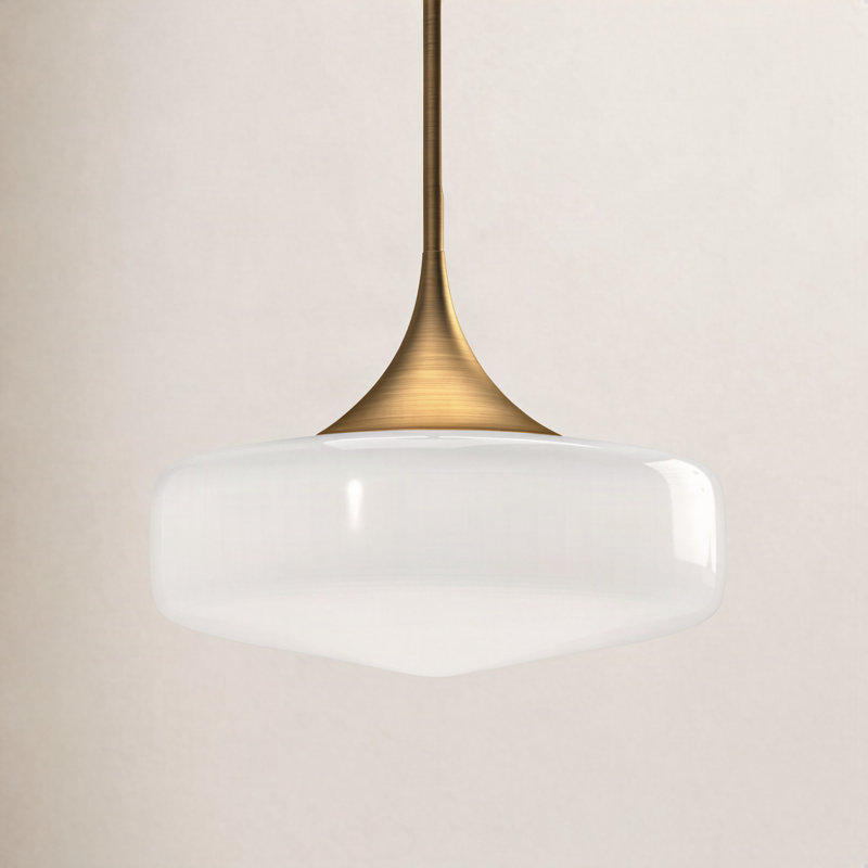 Nathania 1-Light Schoolhouse Glass Pendant, Aged Gold