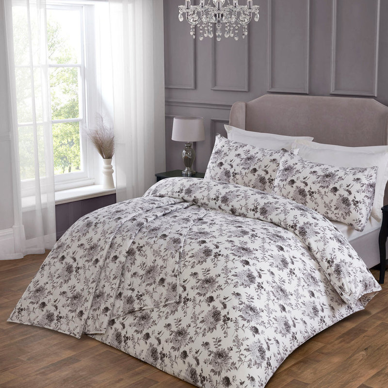 Verity Mono Grey 200 Thread Count 100% Cotton Duvet Set    , Super King