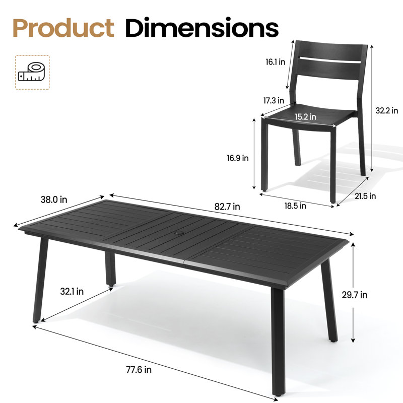 6-Person Aluminum Outdoor Dining Set with Stacking Chairs and Umbrella Hole, 82.7'', in W X 38'', in D (Set of 7)