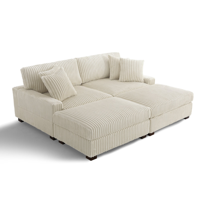 4 Seater Sectional, White Polyester/Foam Padding