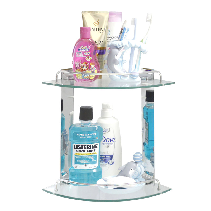 Lolley 2 Piece Corner Glass Corner Shelf, Polished Chrome