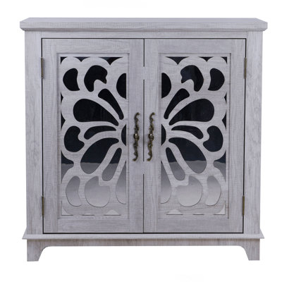 Elegant Sideboard With 2 Acrylic Mirrored Doors Sideboard And Buffet With Storage, Hollow-Carved Accent Cabinet Laminates And Mdf Substrate, Spacious Space Adjustable Shelf, Living Room, Kitchen