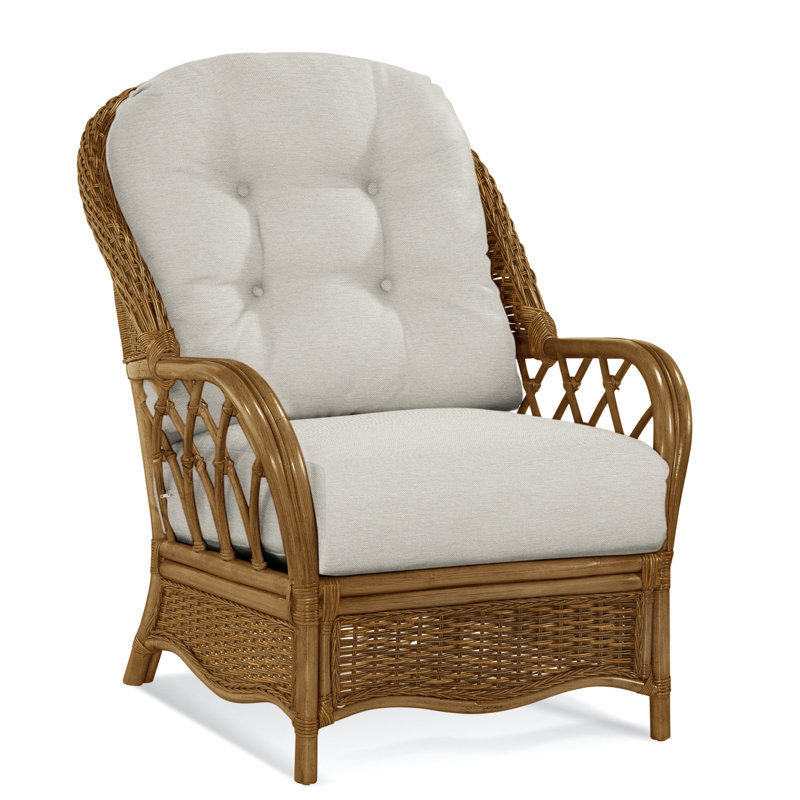 Chaise avec accoudoirs en rotin Everglade, La Havane, Tissu performance blanc 0851-94