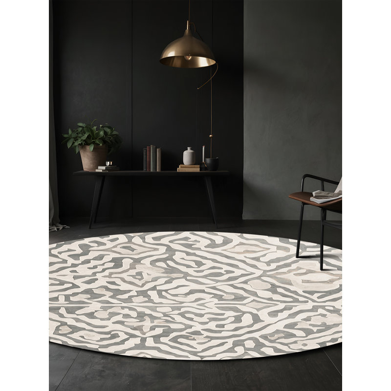 Tapis beige soyeux et moelleux, Rond 8 pi