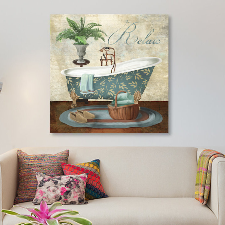«Bath Relax», impression sur toile, H 12 po x l 12 po x P 0,75 po, Pas de tapis, Toile tendue