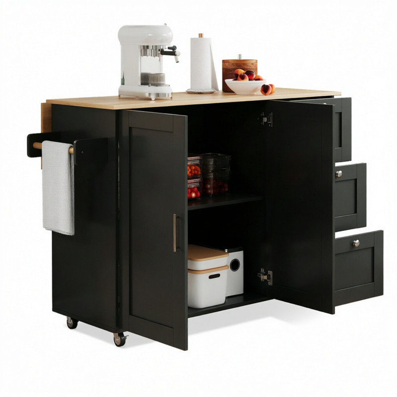 135 cm W Kitchen Island with, Black
