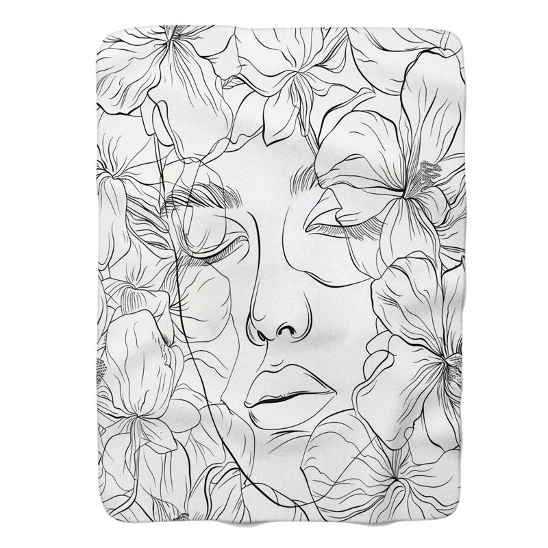 Elegant Floral Line Face - Couverture sherpa de qualité supérieure 1 pièce, Lit simple