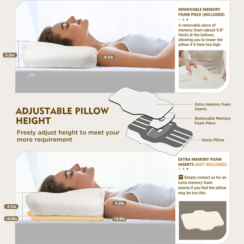 Oreiller cervical pour soulager la douleur au cou, coussins en mousse viscoélastique inodore avec étui rafraîchissant, oreiller orthopédique réglable pour dormir, soutien pour les personnes qui dorment sur le dos