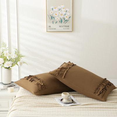 Ensemble de 2 taies d'oreiller très grandes à volants bruns, housse de coussin chic à volants, housses de coussin de 20 x 36 pouces, ensemble de 2 taies d'oreiller à volants vintage de style champêtre français, microfibre douce