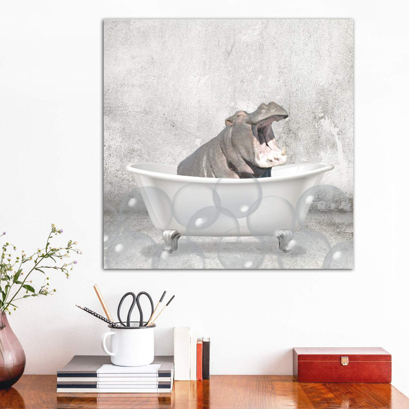 Baby Hippo Bath by Kimberly Allen - Wrapped Canvas Print, 66.04 cm H x 66.04 cm W x 3.175 cm D