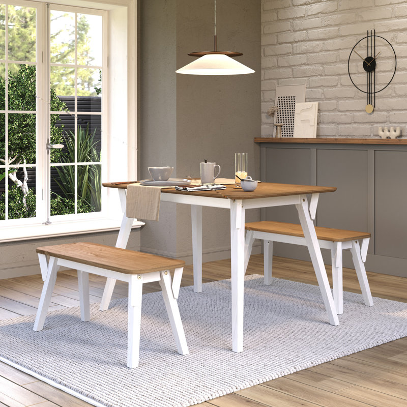 Corona White 4 - Person Pine Solid Wood White & Antique Wax Dining Set, 75cm H x 120cm W x 80cm D