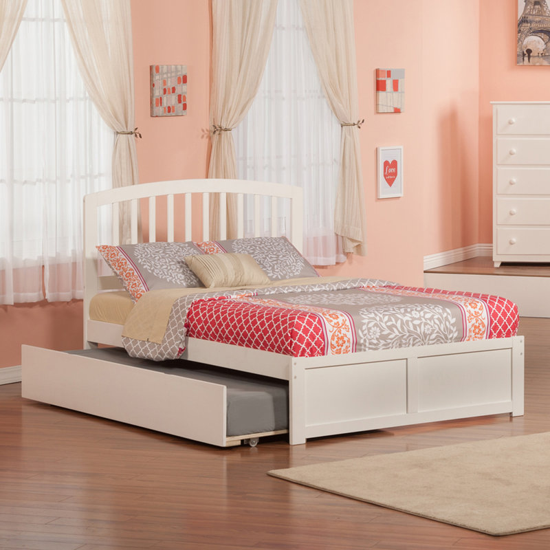 Florio Solid Wood Platform Bed with Footboard and Trundle, White, Full