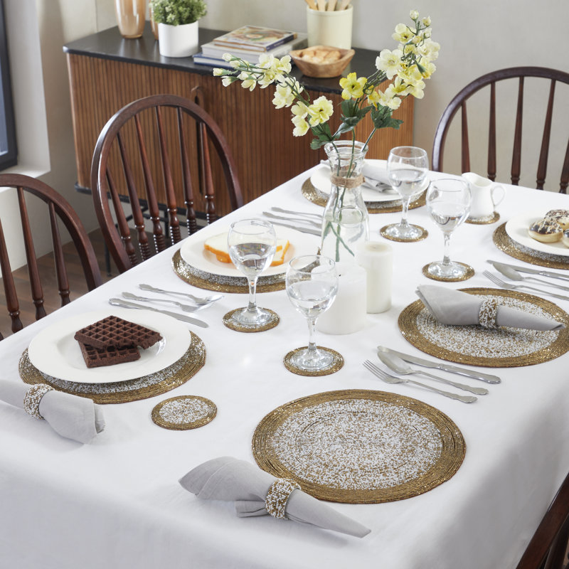 Danbury Glass Patchwork Round, Antique Gold/White