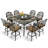  10-piece Outdoor Bar Set, All Weather Cast Aluminum Patio Bar Furniture With 8 Cushioned Swivel Bar Stools, Large 64" Square Patio Bar Height Table With Detachable Lazy Susan, 2" Umbrella Hole