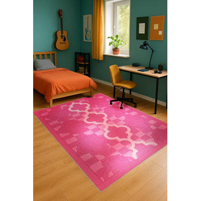 Tapis rose tissé à envers lavable Mosso