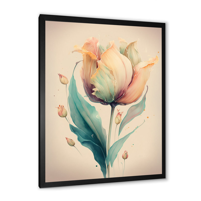 " Soft Tone Tulip ", Black Closed Corner Framed Canvas, 44" H x 34" W x 1.5" D