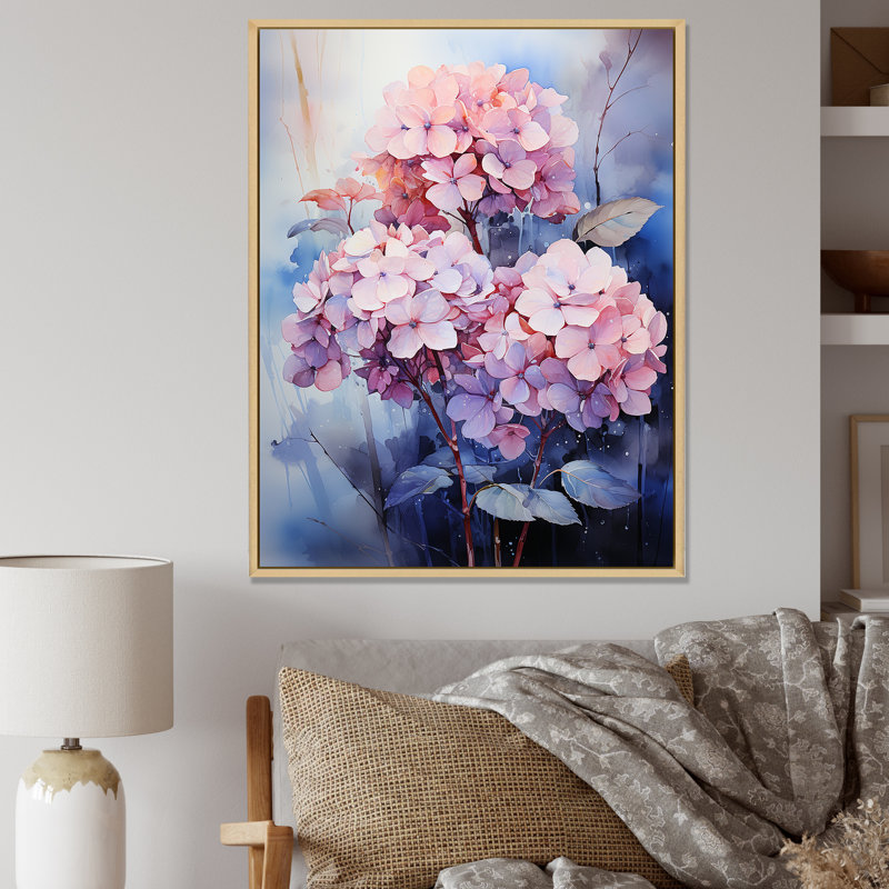 Hortensia bleu qui fleurit au clair de lune, H 32 po x l 24 po x P 1 po, Cadre naturel flottant