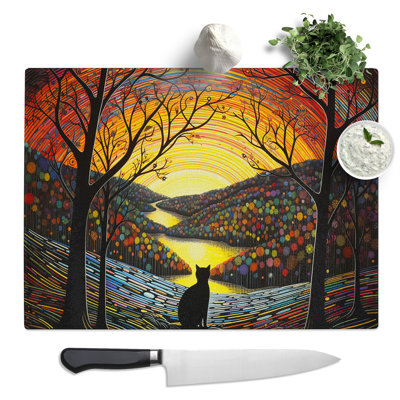 Cat Landscape Art  Glass Chopping Board