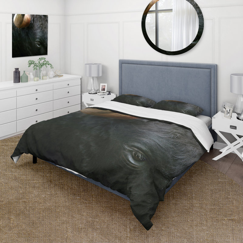 Tête de taureau Fighting, gros plan sur un ensemble de housse de couette Farmhouse - Microfibre de polyester