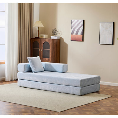 Canapé de plancher, canapé à compression, canapé-lit de plancher convertible avec accoudoirs de soutien dorsal, canapé-lit de futon confortable, tissu en chenille, pour la chambre à coucher du salon (BLEU CLAIR)