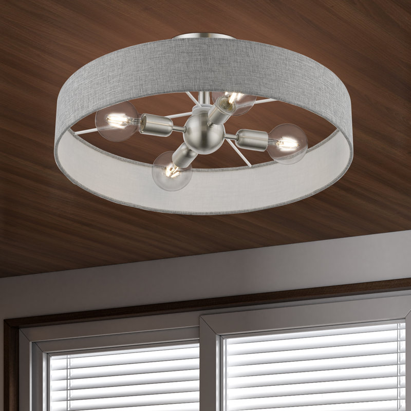 Plafonnier semi-encastré 4 lumières Yendy, Nickel brossé / blanc brillant