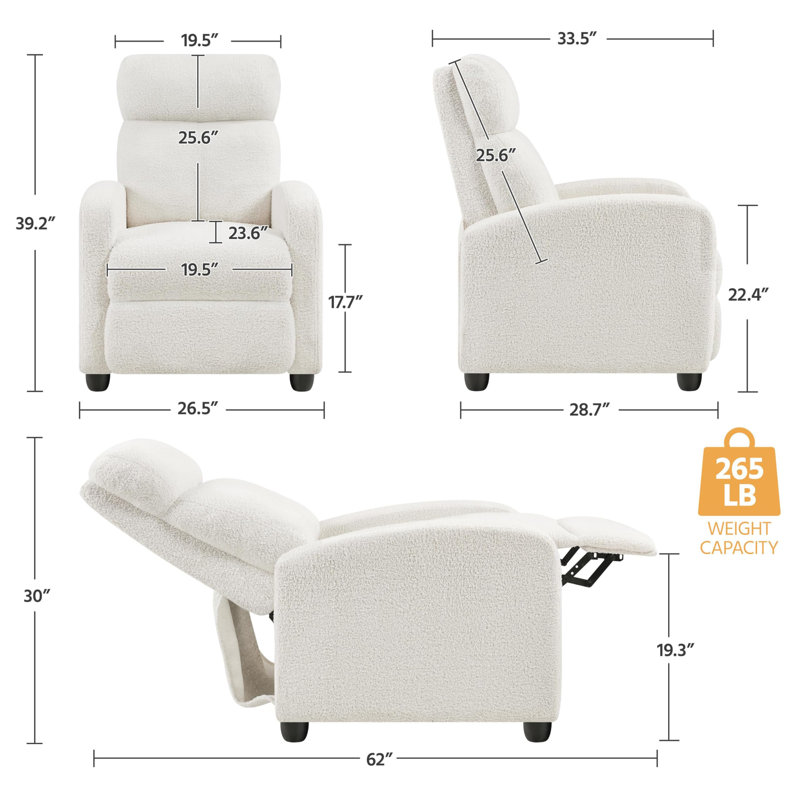 Canapé inclinable réglable moderne en tissu avec siège et dossier plus épais, Tissu crème bouclé