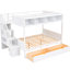 Lit simple superposé au dessus d'un lit double avec tablettes, escalier de rangement et 2 tiroirs - blanc 2 escaliers-1155856675