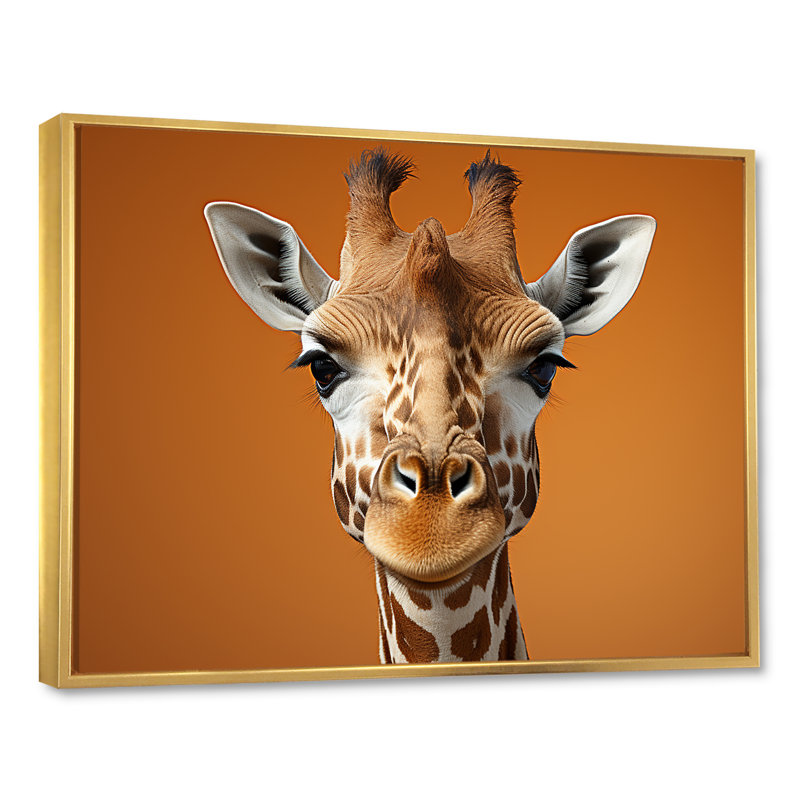 " Brown Giraffe Savannah Sentinel ", Gold Floater Framed, 24" H x 32" W x 1" D