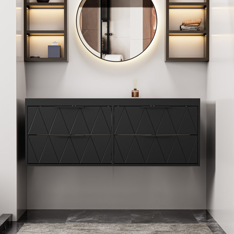 Base de meuble-lavabo à double cuve 48 po seulement, robinet et miroir non inclus, Noir