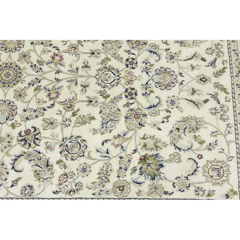 Tapis oriental floral en laine Indo-Nain, Rectangle 5 pi 9 po x 9 pi 2 po