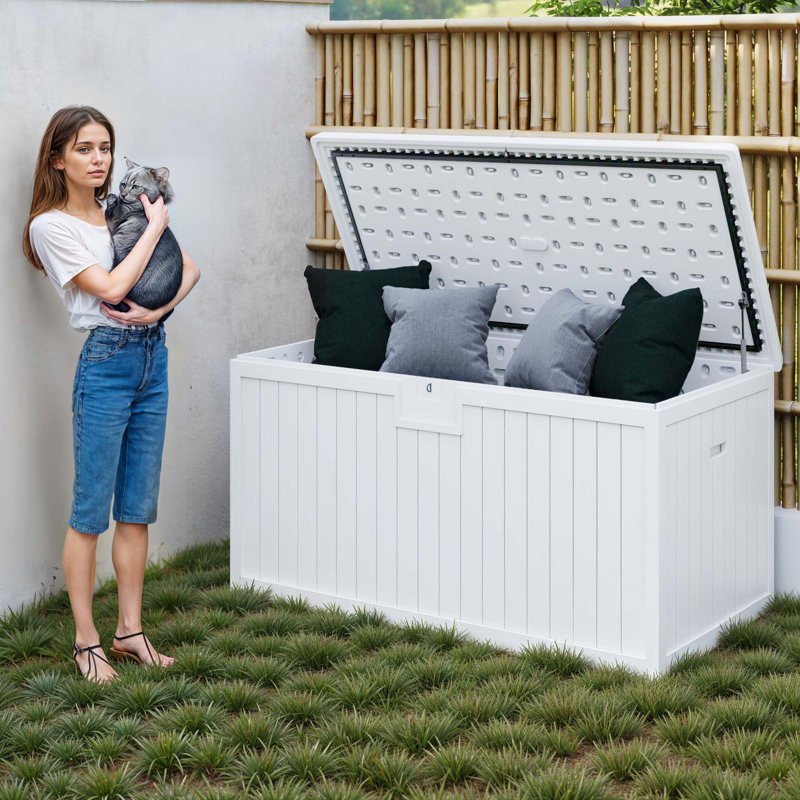 230 Gallon Large Deck Box  Divider & Side Handles, White