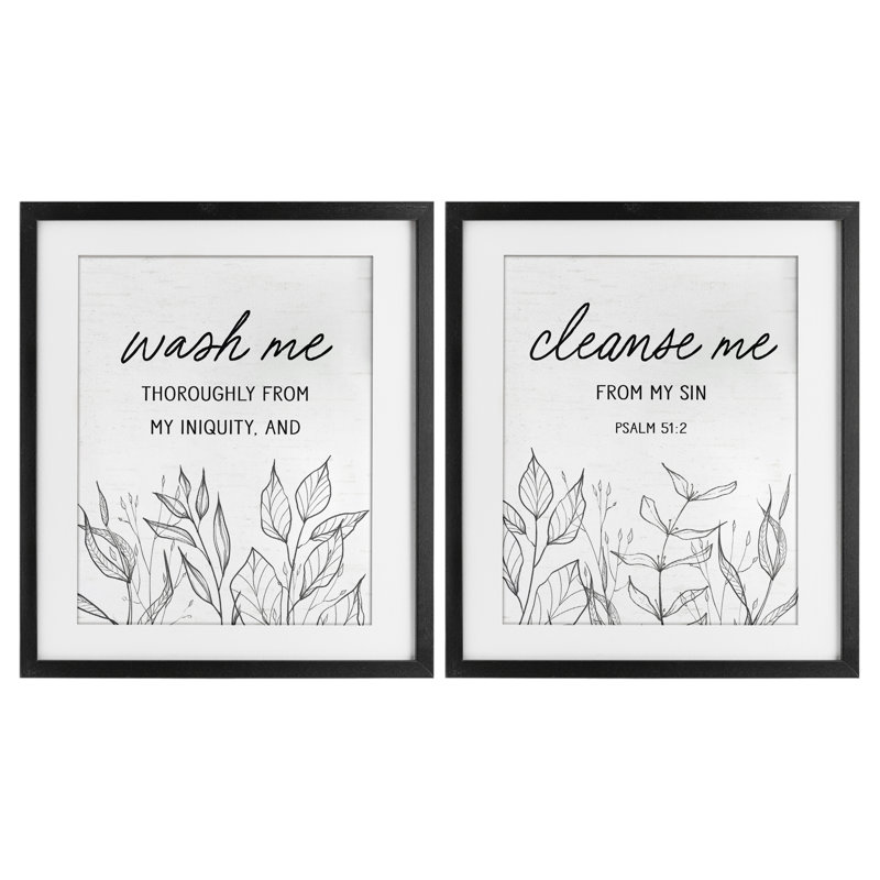 «Wash & Cleanse Me Scripture», ensemble de 2 impressions encadrées sous verre, design par lettré et doublé, Cadre noir minuit