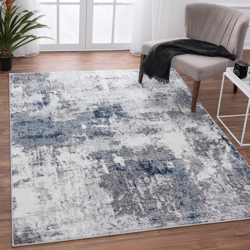 Tapis abstrait ivoire / gris, Rectangle 5 pi x 7 pi