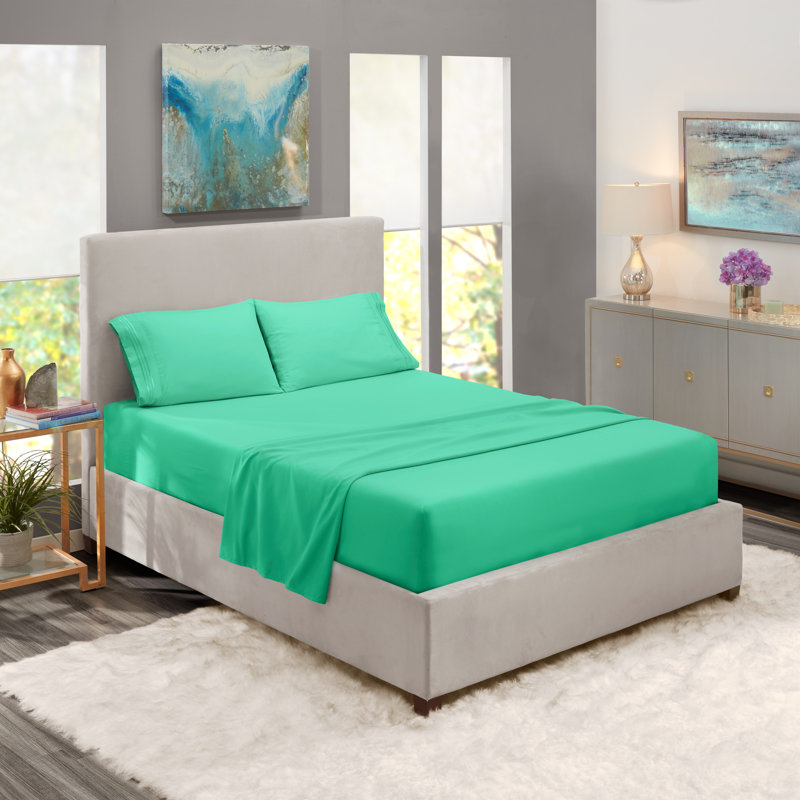  Ensemble de draps double brossé de luxe pour hôtel avec draps et taies d'oreiller très doux, Menthe