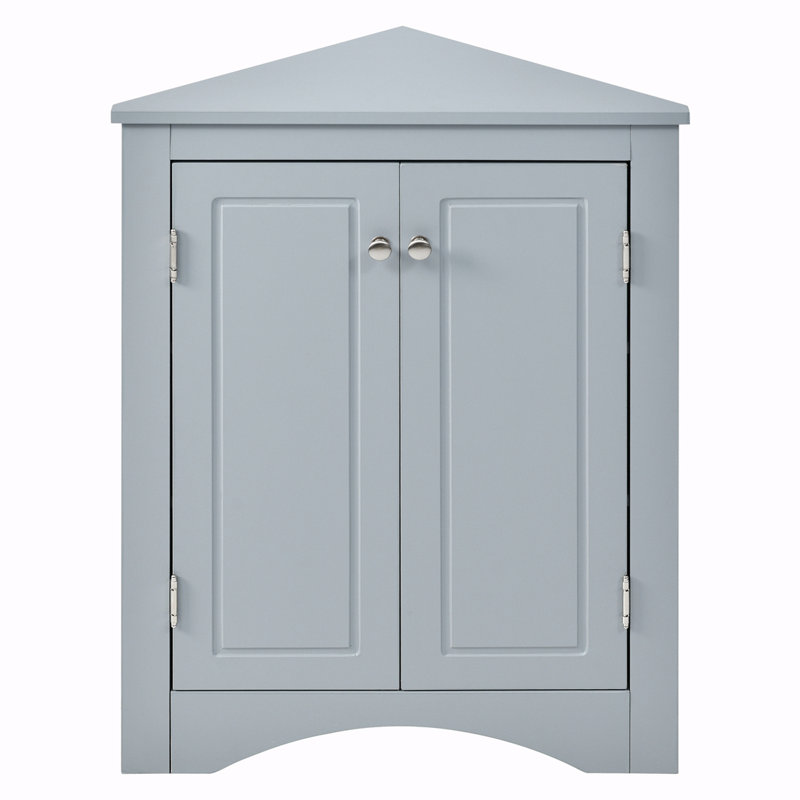 Armoire d'appoint d'angle à 2 portes, Bleu, Argent argent