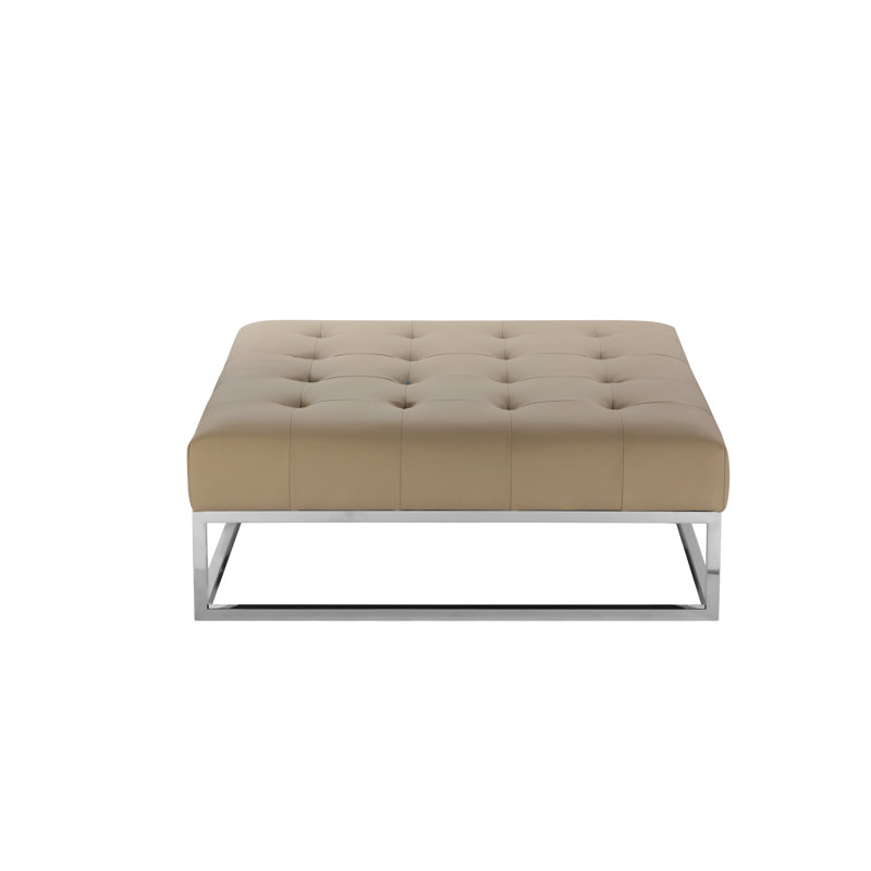 Repose-pieds carré capitonné de 40 po de largeur Lusso, Similicuir sable, Gris