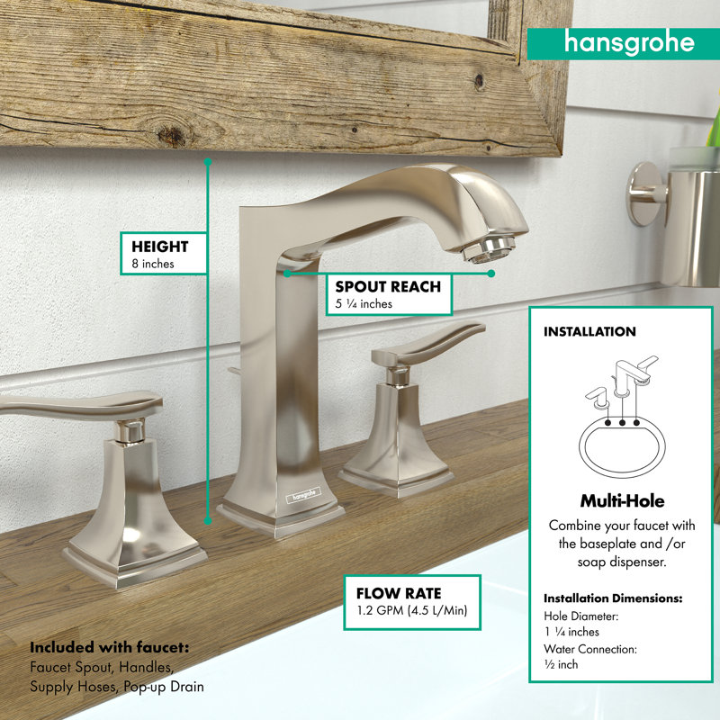 Metropol Classic Widespread Bathroom Faucet, Polished Nickel