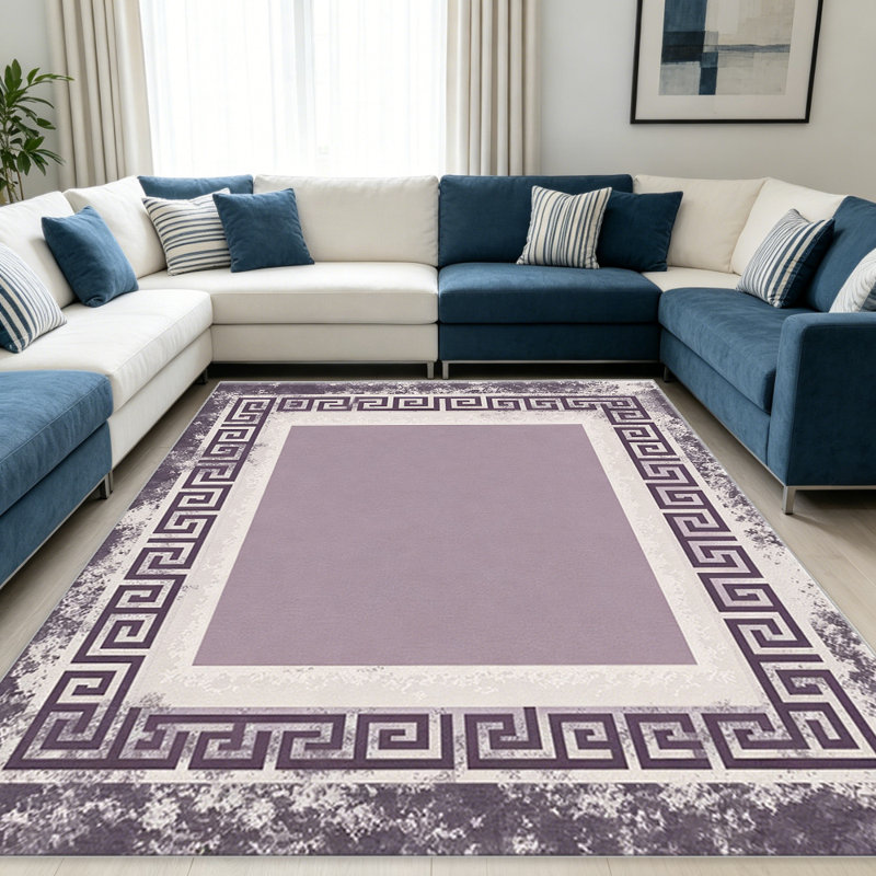 Purple Greek Key Border carpet-easy to clean, machine-washable, soft and comfortable; suitable for door mats, kitchens, living rooms, bedrooms, corridors, and laundry areas. Easy to clean, durable carpet for home decoration.