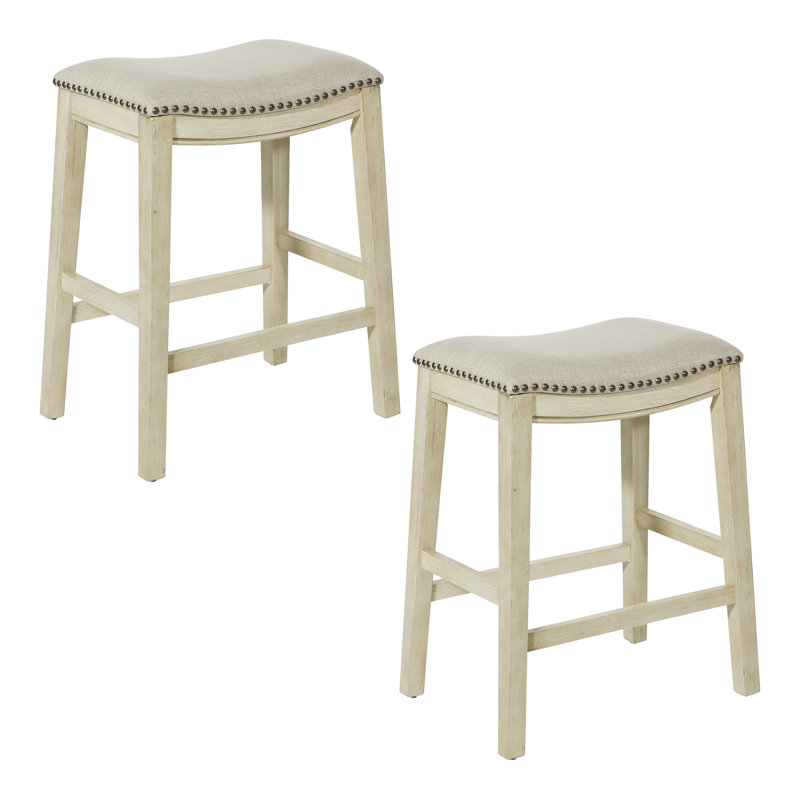 Tabouret de bar et de comptoir Clewiston, Beige, Tabouret de comptoir (assise de 24,75 po de hauteu, Blanc antique