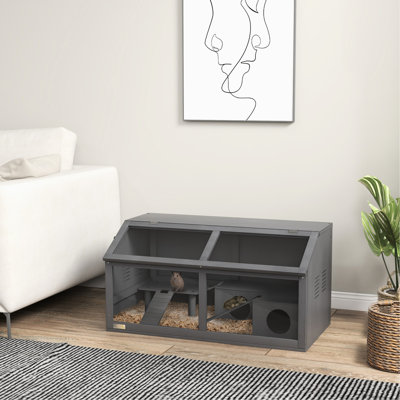 Hamster Habitat By , With Openable Top And Ventilation, 33.5"x18"x17", For Mice Hamsters Wooden Cage Air Circulation, Charcoal Grey