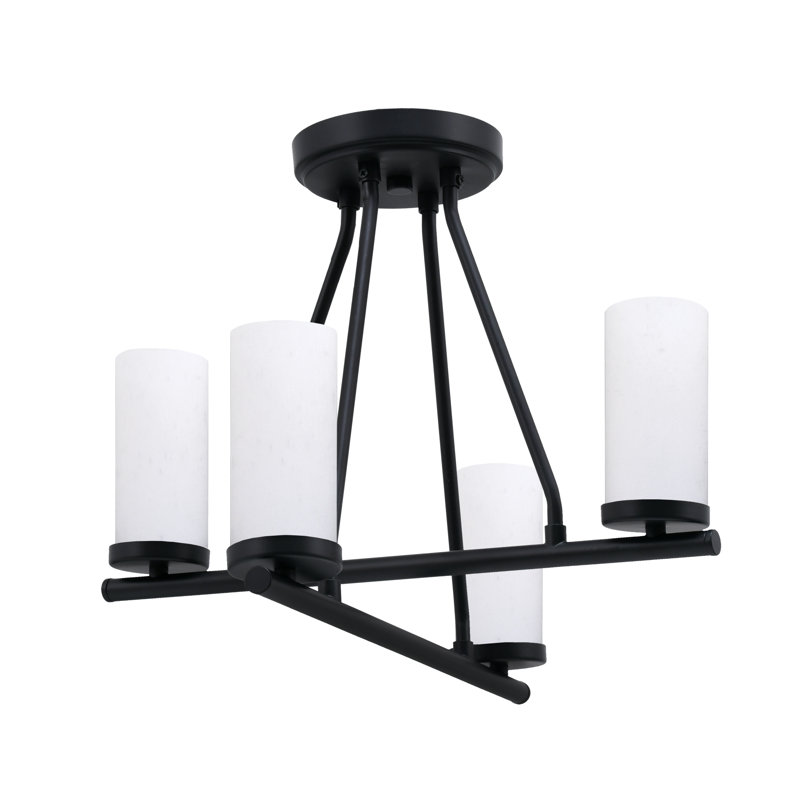 Verre semi-encastré 4 lumières Trinity avec verre blanc 2,5 po, Noir mat