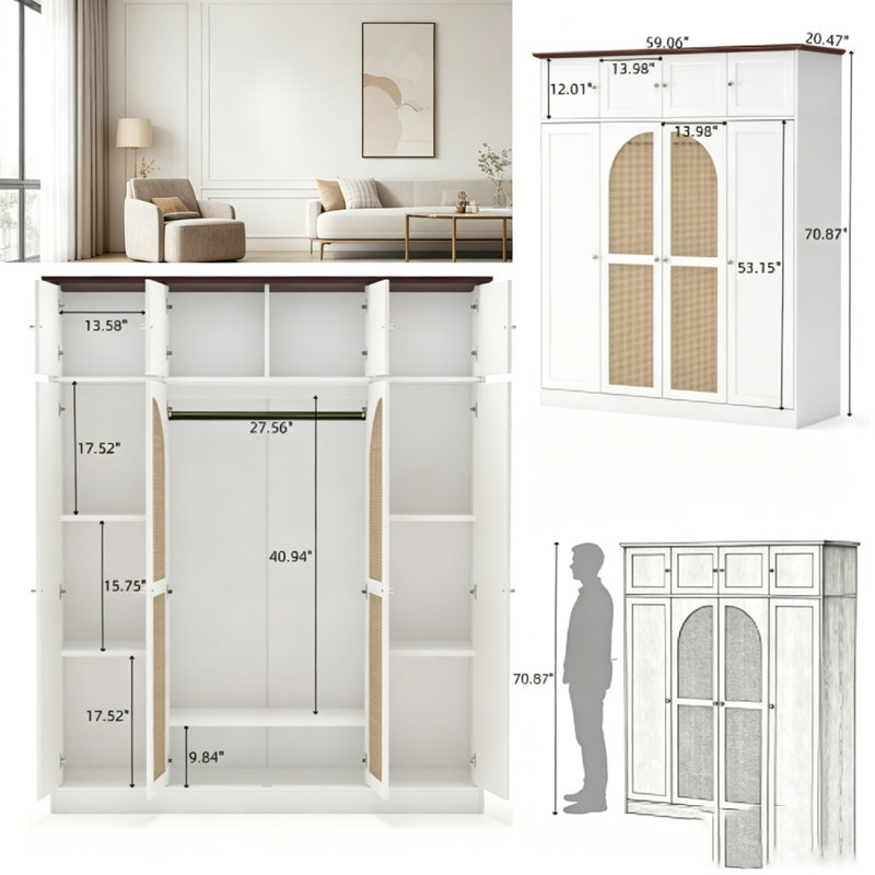 Armoire-penderie haute grande capacité 8 portes, White